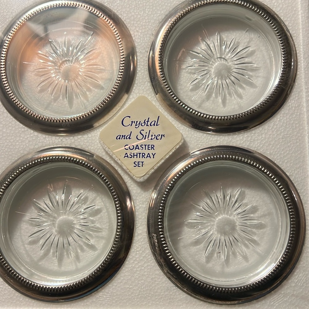 Sales 1779 crystal and silver coaster ashtray set